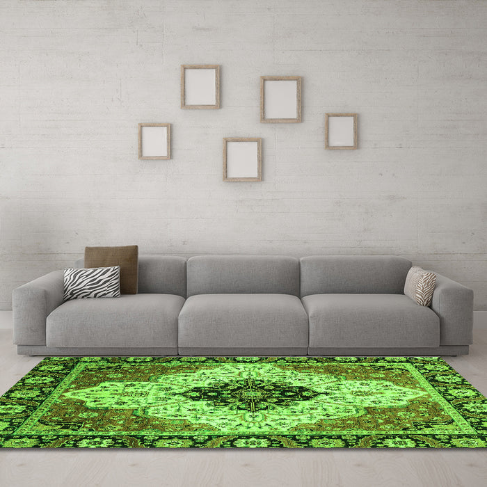 Machine Washable Abstract Green Modern Area Rugs in a Living Room,, wshabs3085grn