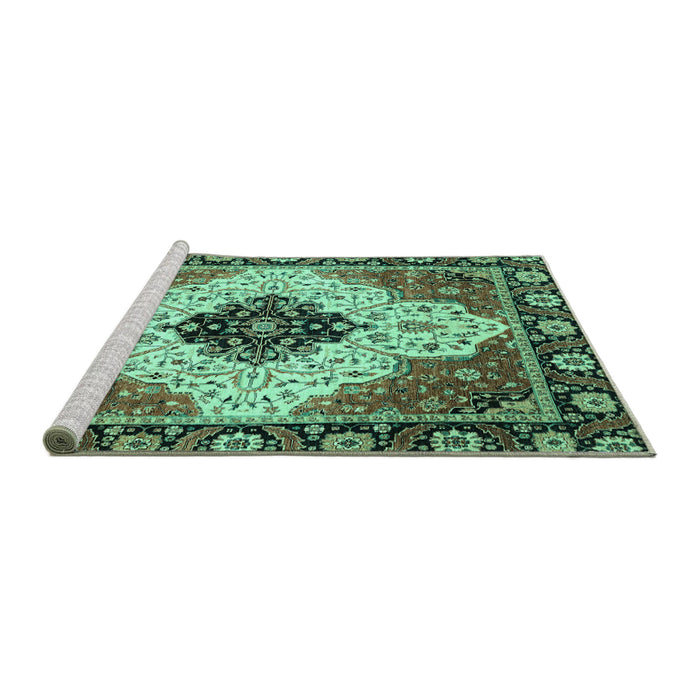 Sideview of Machine Washable Abstract Turquoise Modern Area Rugs, wshabs3085turq