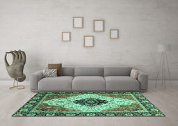 Machine Washable Abstract Turquoise Modern Area Rugs in a Living Room,, wshabs3085turq