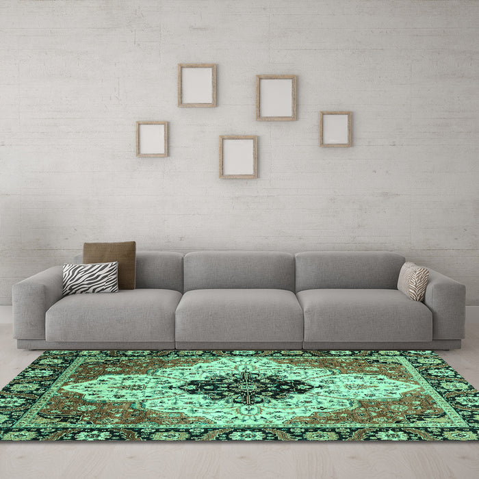 Machine Washable Abstract Turquoise Modern Area Rugs in a Living Room,, wshabs3085turq
