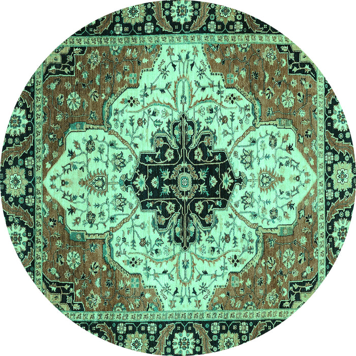 Round Machine Washable Abstract Turquoise Modern Area Rugs, wshabs3085turq