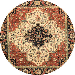 Round Abstract Red Brown Modern Rug, abs3085