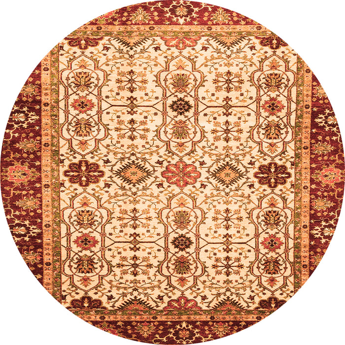 Round Machine Washable Abstract Orange Modern Area Rugs, wshabs3086org