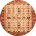 Round Machine Washable Abstract Orange Modern Area Rugs, wshabs3086org