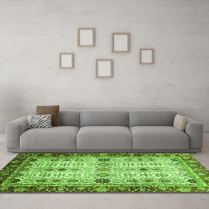 Machine Washable Abstract Green Modern Area Rugs in a Living Room,, wshabs3086grn