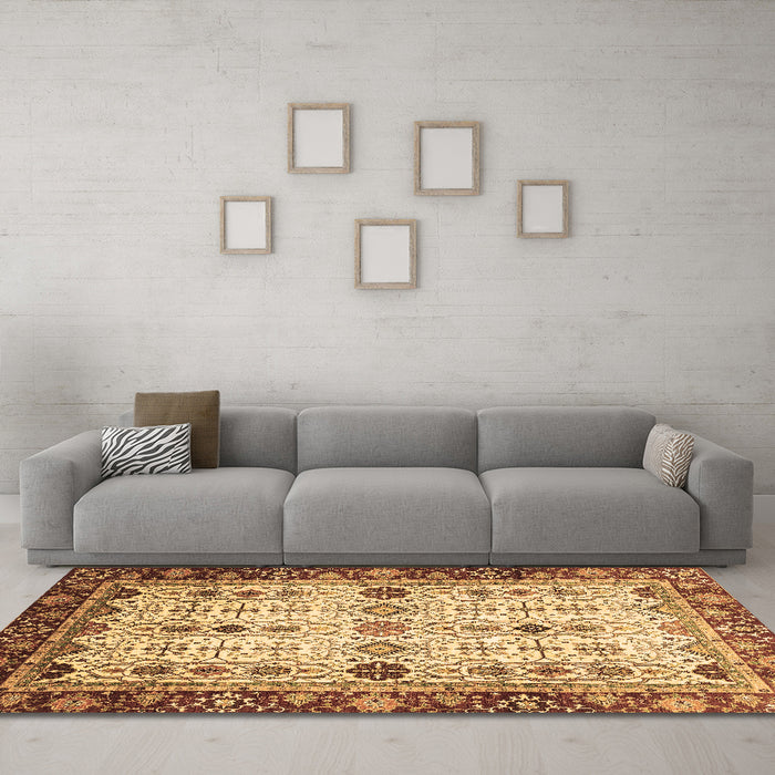 Machine Washable Abstract Brown Modern Rug in a Living Room,, wshabs3086brn