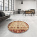 Round Machine Washable Abstract Yellow Rug in a Office, wshabs3086