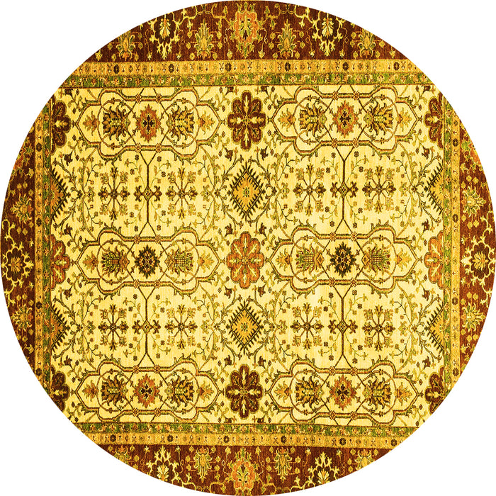 Round Machine Washable Abstract Yellow Modern Rug, wshabs3086yw