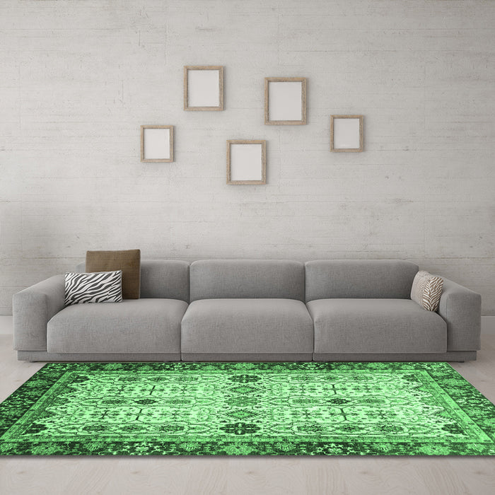 Machine Washable Abstract Emerald Green Modern Area Rugs in a Living Room,, wshabs3086emgrn