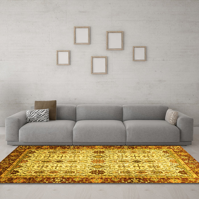 Machine Washable Abstract Yellow Modern Rug in a Living Room, wshabs3086yw
