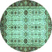 Round Machine Washable Abstract Turquoise Modern Area Rugs, wshabs3086turq