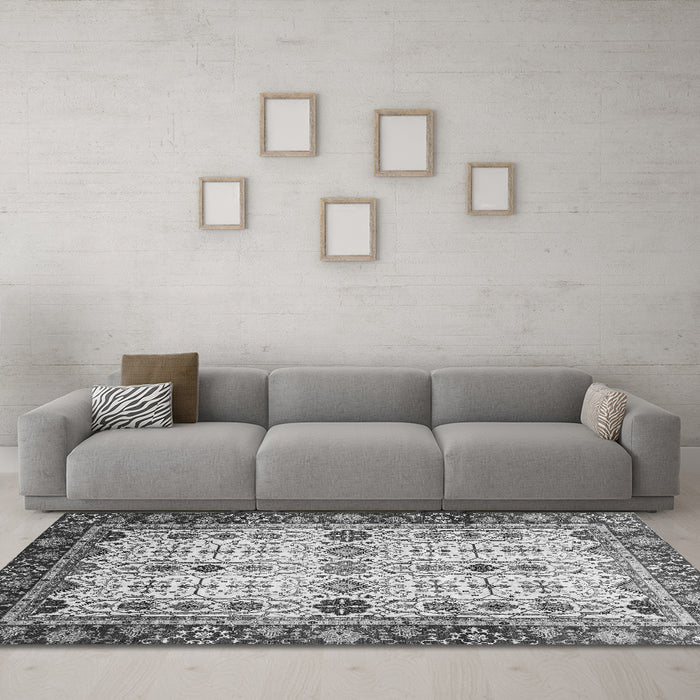Machine Washable Abstract Gray Modern Rug in a Living Room,, wshabs3086gry
