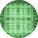 Round Abstract Emerald Green Modern Rug, abs3086emgrn