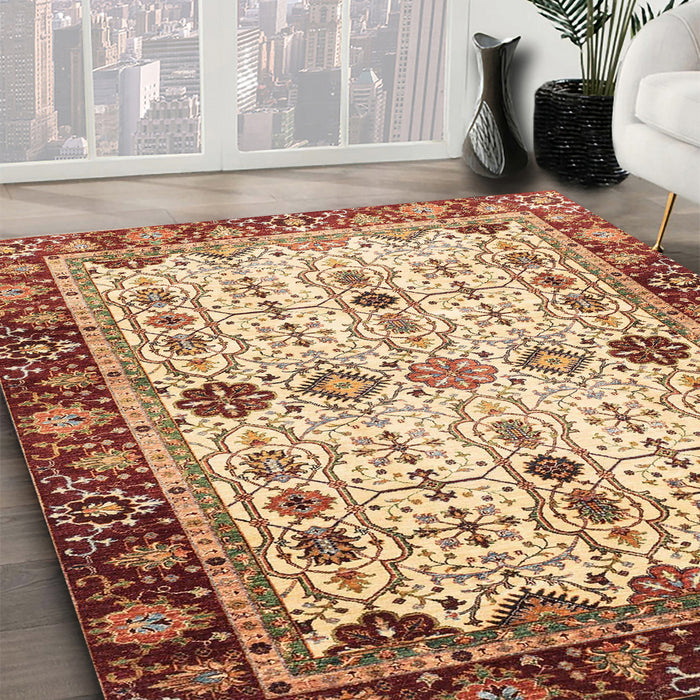 Machine Washable Abstract Yellow Rug in a Family Room, wshabs3086