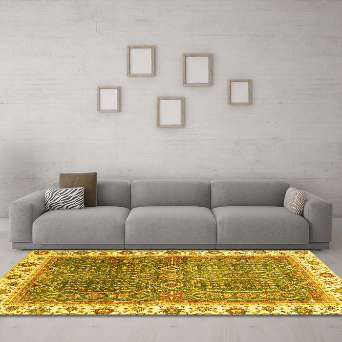 Machine Washable Abstract Yellow Modern Rug in a Living Room, wshabs3087yw