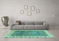 Machine Washable Abstract Turquoise Modern Rug, wshabs3087turq