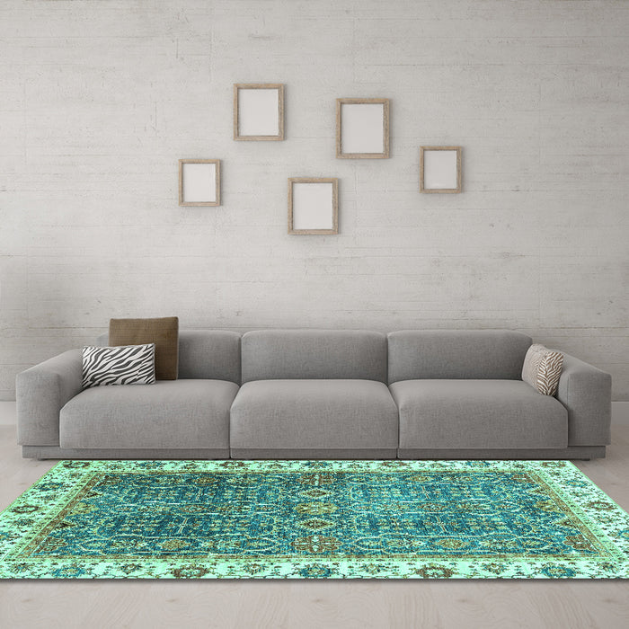 Machine Washable Abstract Turquoise Modern Area Rugs in a Living Room,, wshabs3087turq