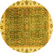 Round Machine Washable Abstract Yellow Modern Rug, wshabs3087yw