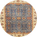 Round Abstract Yellow Modern Rug, abs3087