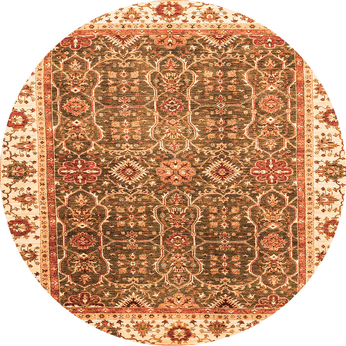 Round Machine Washable Abstract Orange Modern Area Rugs, wshabs3087org