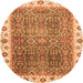 Round Machine Washable Abstract Orange Modern Area Rugs, wshabs3087org