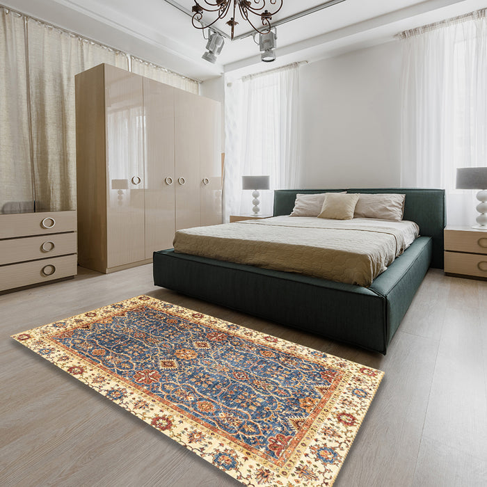 Machine Washable Abstract Yellow Rug in a Bedroom, wshabs3087