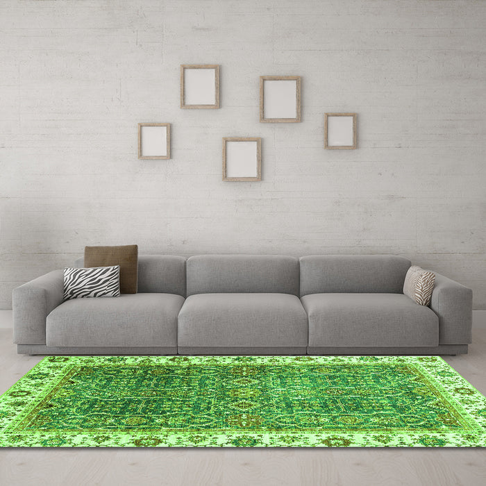 Machine Washable Abstract Green Modern Area Rugs in a Living Room,, wshabs3087grn