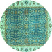 Round Abstract Turquoise Modern Rug, abs3087turq