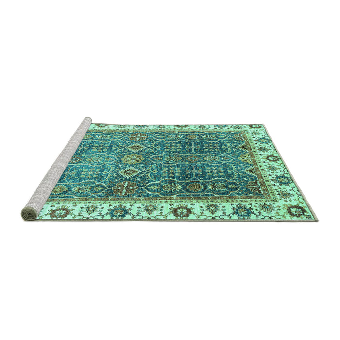 Sideview of Machine Washable Abstract Turquoise Modern Area Rugs, wshabs3087turq