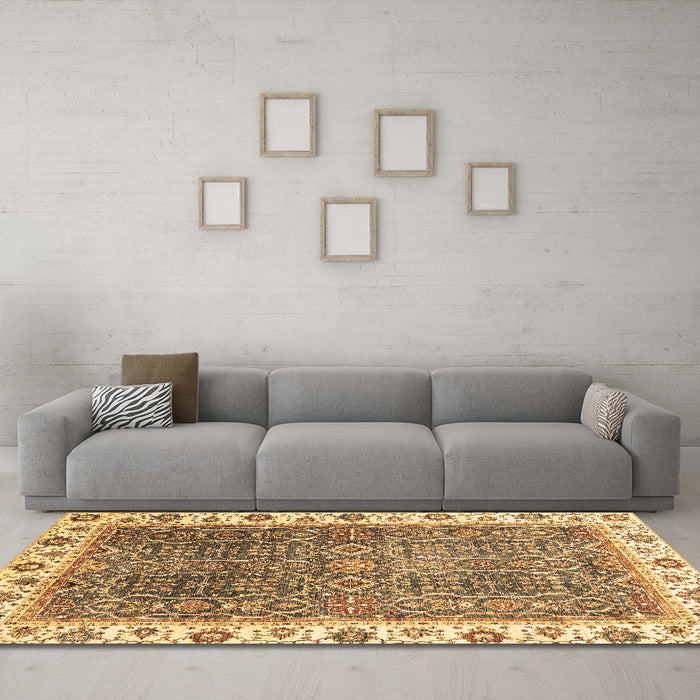 Machine Washable Abstract Brown Modern Rug in a Living Room,, wshabs3087brn