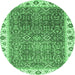 Round Machine Washable Abstract Emerald Green Modern Area Rugs, wshabs3087emgrn