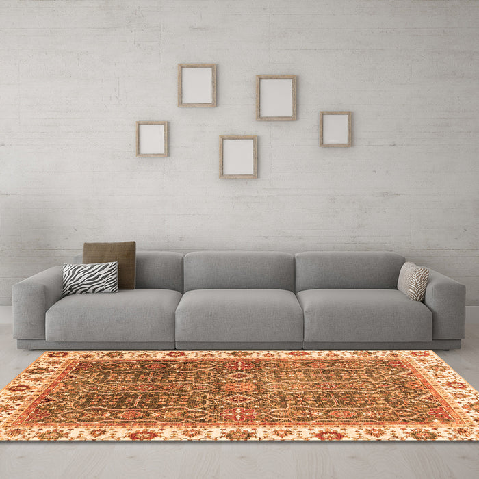 Machine Washable Abstract Orange Modern Area Rugs in a Living Room, wshabs3087org