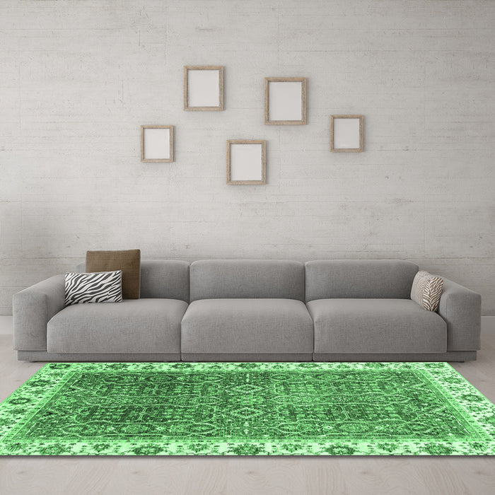 Machine Washable Abstract Emerald Green Modern Area Rugs in a Living Room,, wshabs3087emgrn