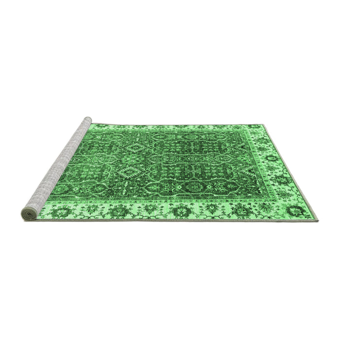Sideview of Machine Washable Abstract Emerald Green Modern Area Rugs, wshabs3087emgrn