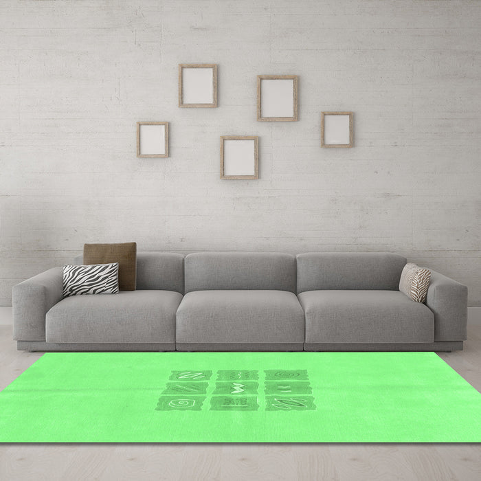 Machine Washable Abstract Emerald Green Modern Area Rugs in a Living Room,, wshabs3088emgrn