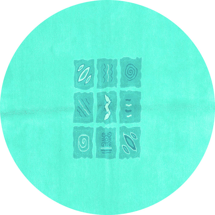 Round Machine Washable Abstract Turquoise Modern Area Rugs, wshabs3088turq