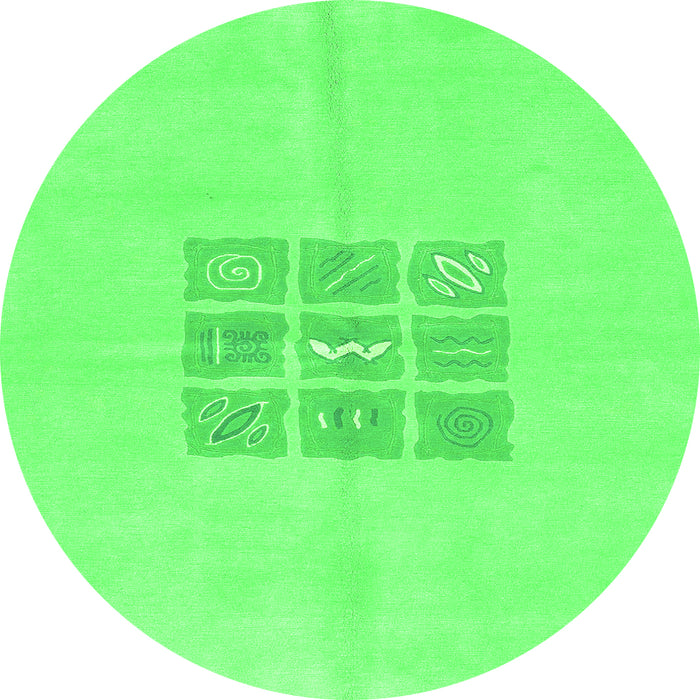 Round Machine Washable Abstract Green Modern Area Rugs, wshabs3088grn