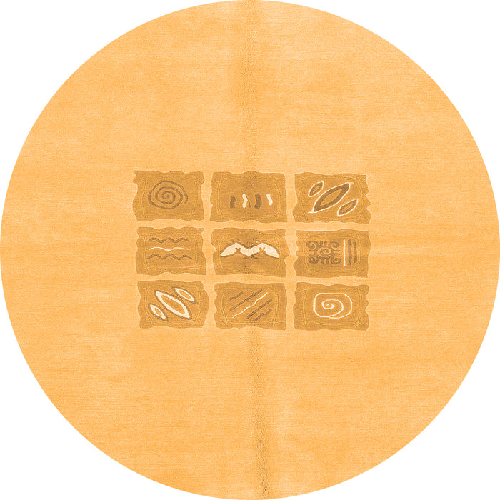Round Machine Washable Abstract Orange Modern Area Rugs, wshabs3088org