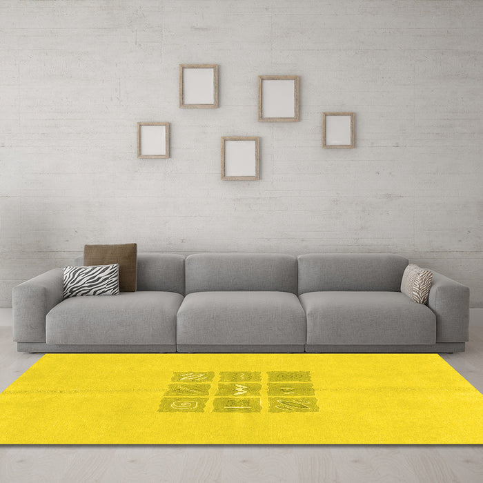 Machine Washable Abstract Yellow Modern Rug in a Living Room, wshabs3088yw