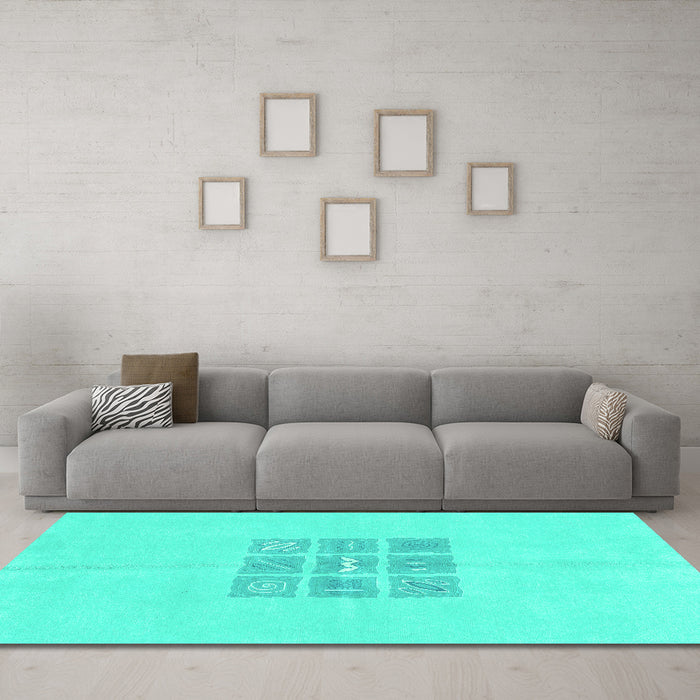 Machine Washable Abstract Turquoise Modern Area Rugs in a Living Room,, wshabs3088turq