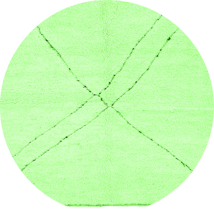 Round Machine Washable Solid Green Modern Area Rugs, wshabs3089grn