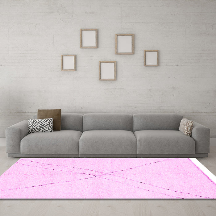 Machine Washable Solid Pink Modern Rug in a Living Room, wshabs3089pnk