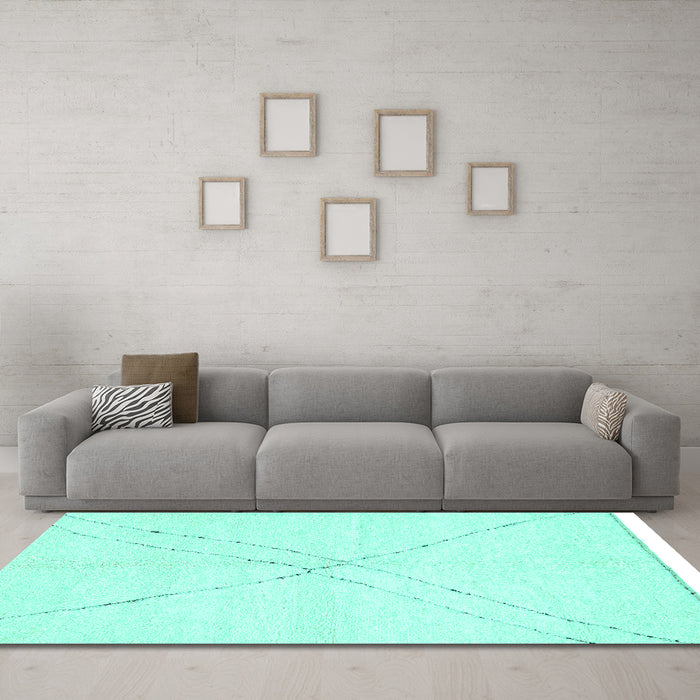Machine Washable Solid Turquoise Modern Area Rugs in a Living Room,, wshabs3089turq