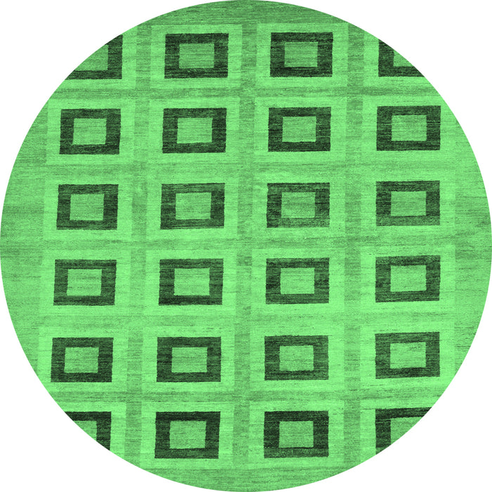 Round Machine Washable Abstract Emerald Green Modern Area Rugs, wshabs308emgrn
