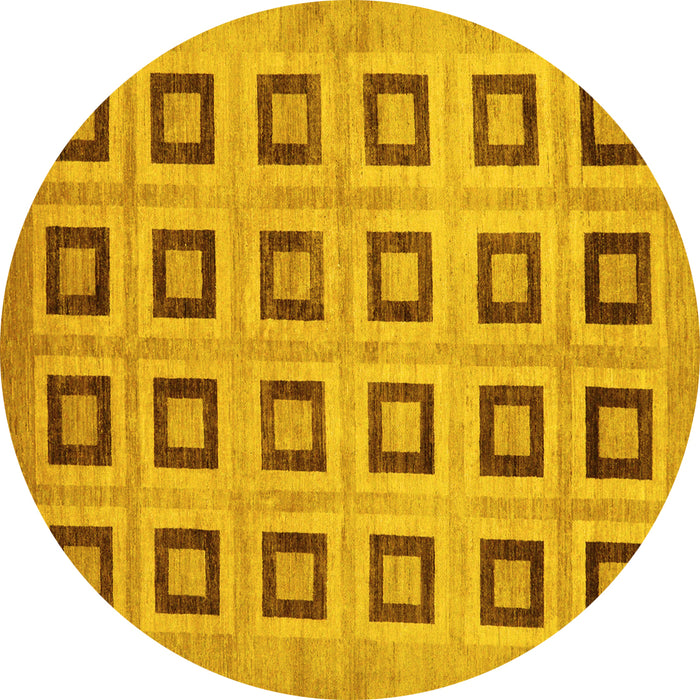 Round Machine Washable Abstract Yellow Modern Rug, wshabs308yw