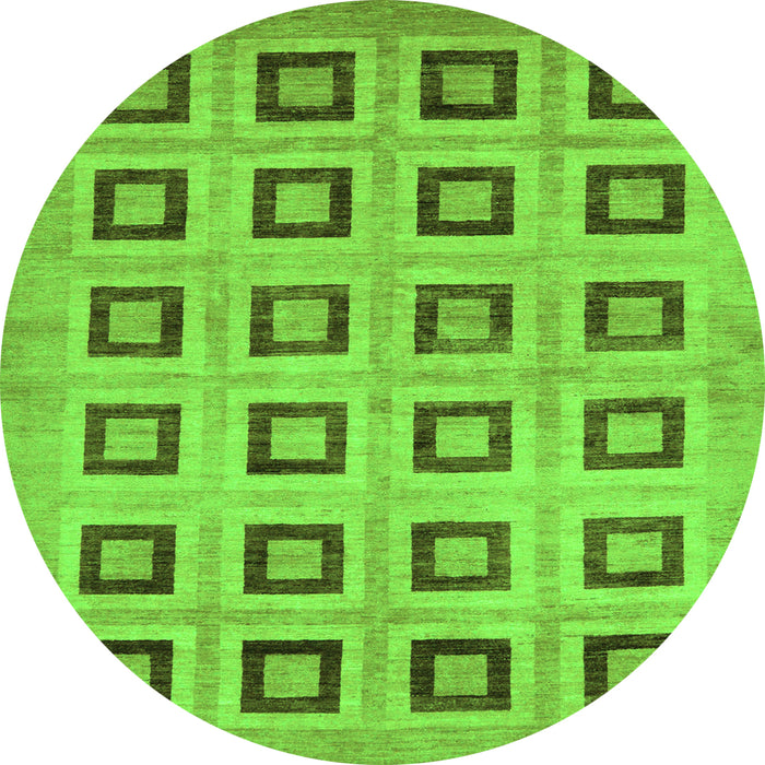 Round Machine Washable Abstract Green Modern Area Rugs, wshabs308grn