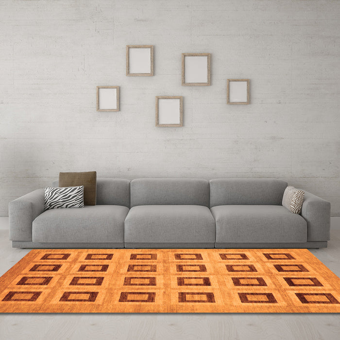 Machine Washable Abstract Orange Modern Area Rugs in a Living Room, wshabs308org