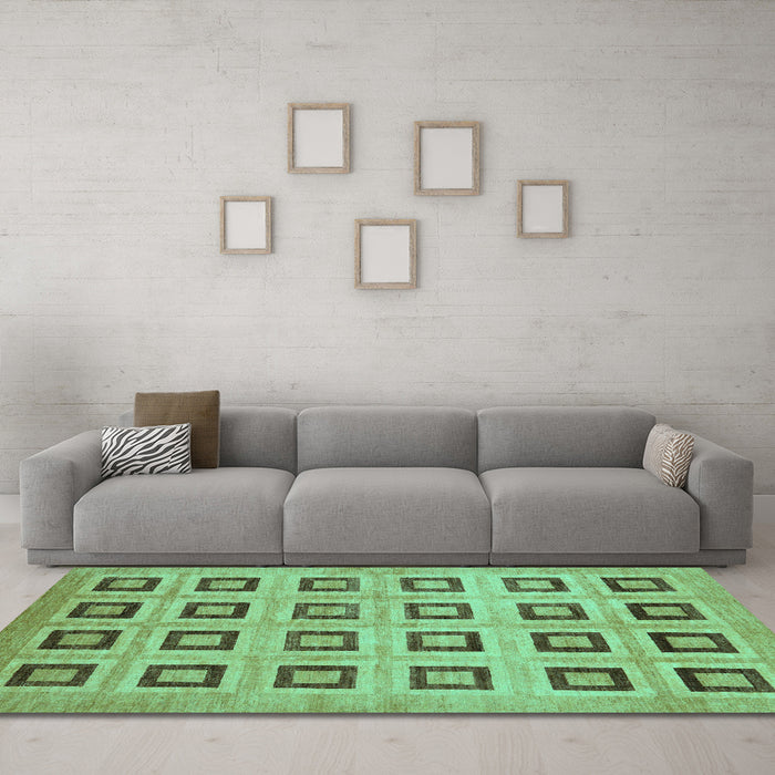 Machine Washable Abstract Turquoise Modern Area Rugs in a Living Room,, wshabs308turq