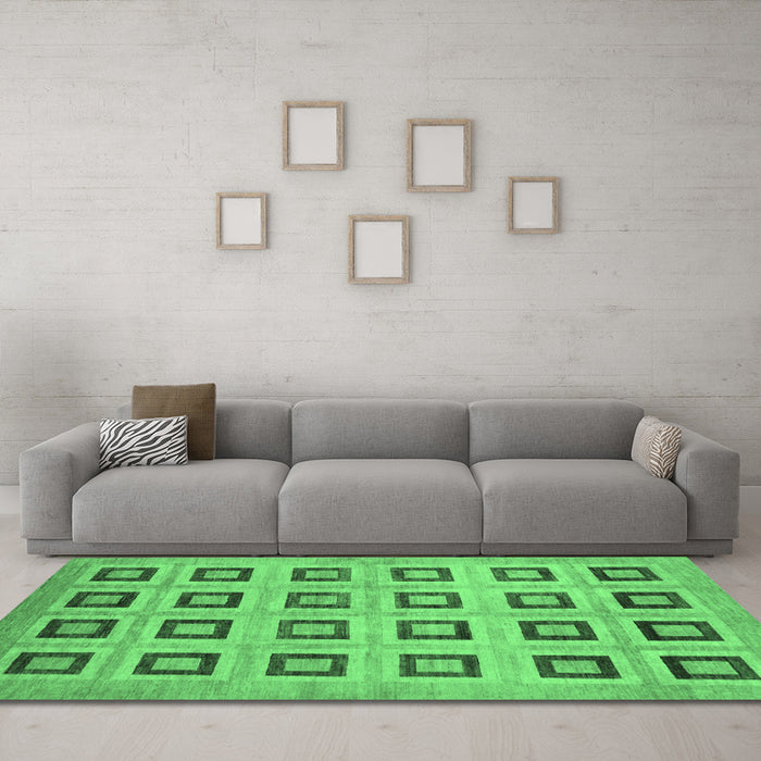 Machine Washable Abstract Emerald Green Modern Area Rugs in a Living Room,, wshabs308emgrn