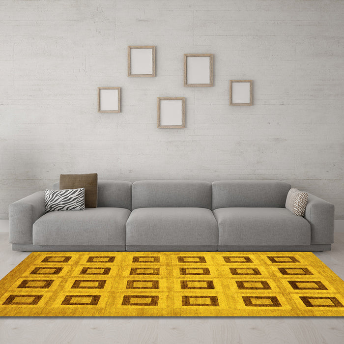 Machine Washable Abstract Yellow Modern Rug in a Living Room, wshabs308yw